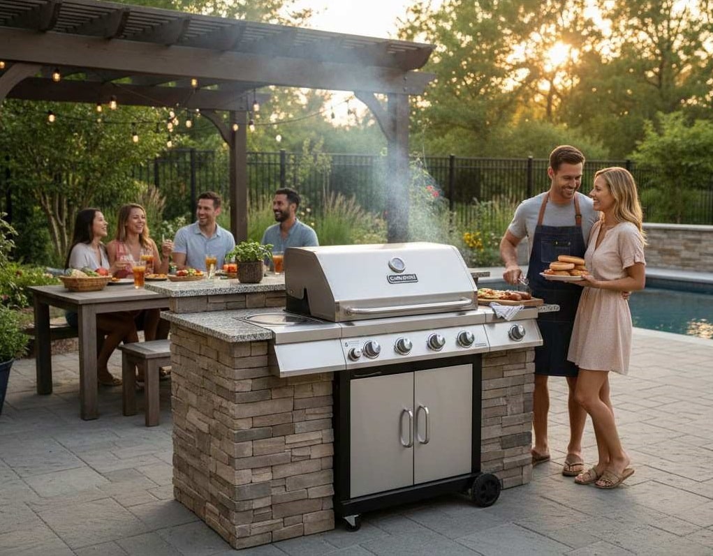 People Grilling And Eating With The Char Broil Grill