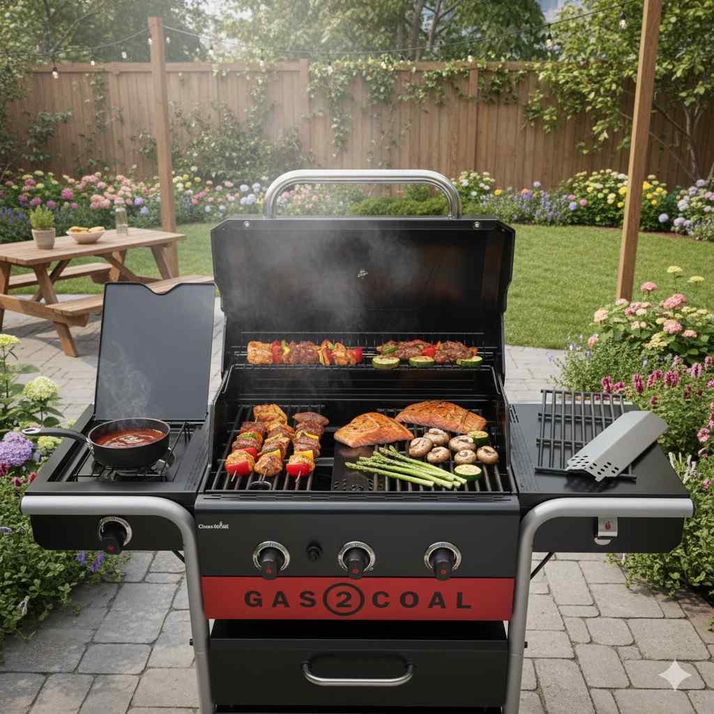 Char-Broil Gas2Coal 3-Burner Liquid Propane And Charcoal Hybrid Grill