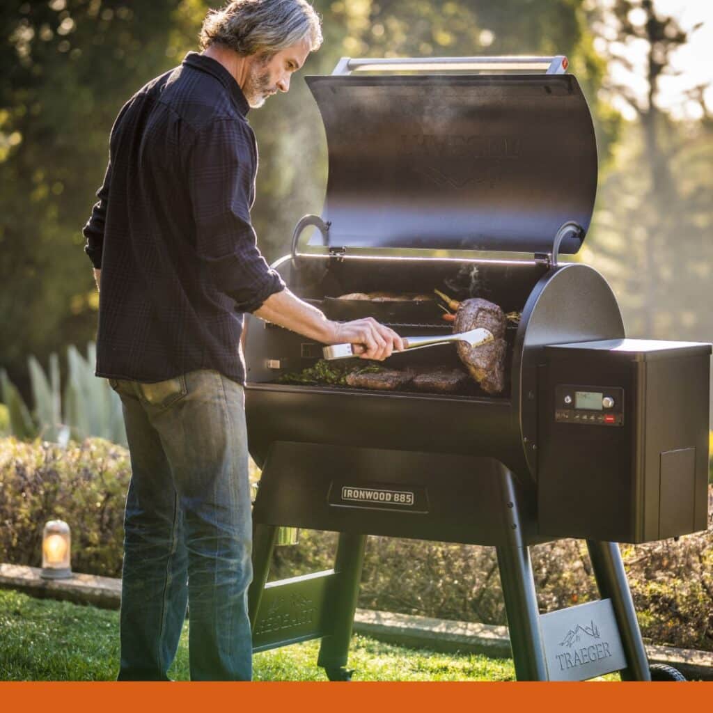Man Grilling With Traeger Grill