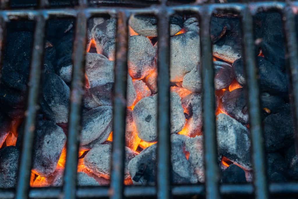 glowing hot charcoal briquettes