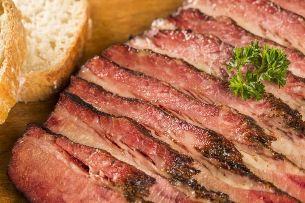 sliced brisket with bread