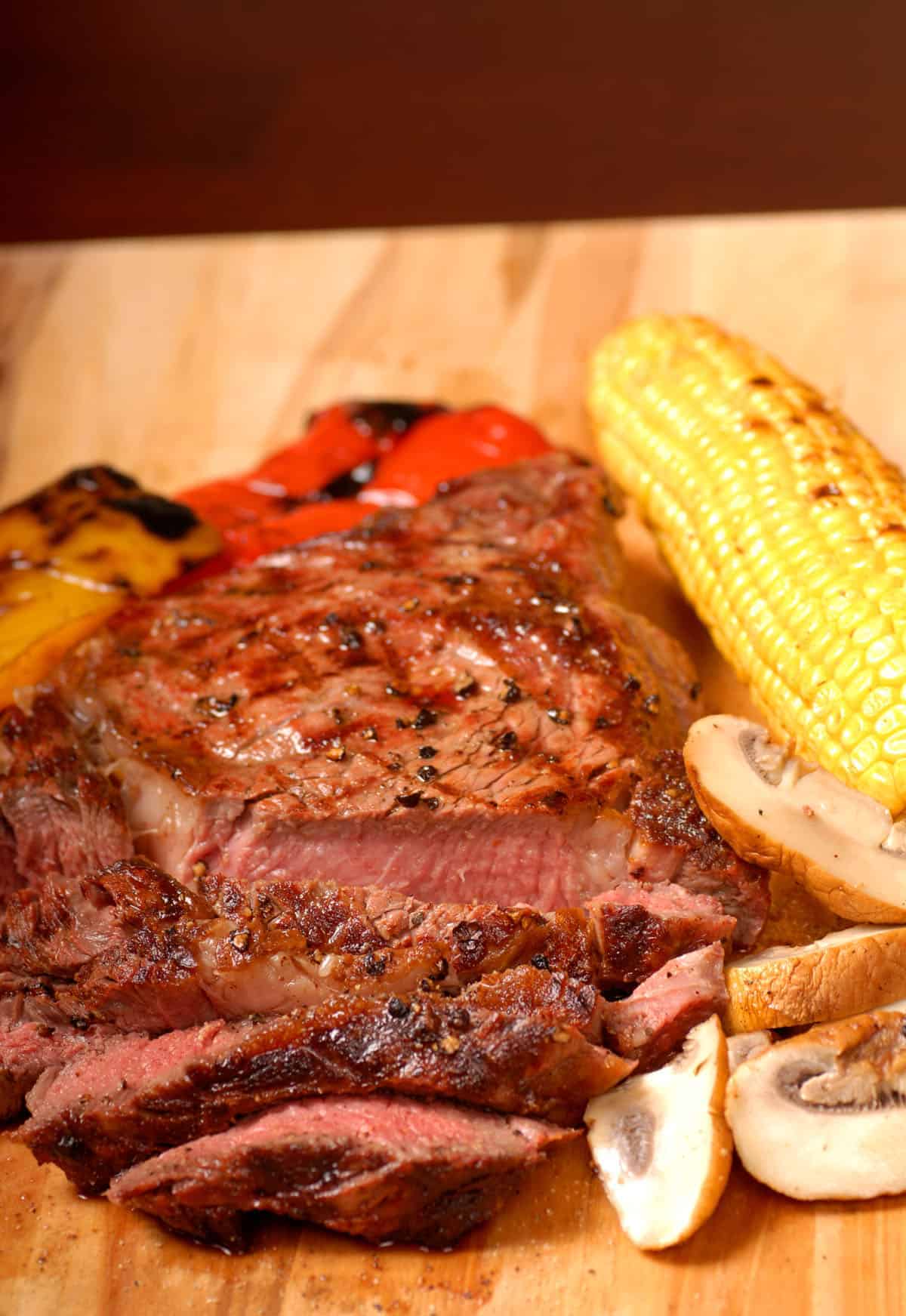 sliced grilled ribeye steak