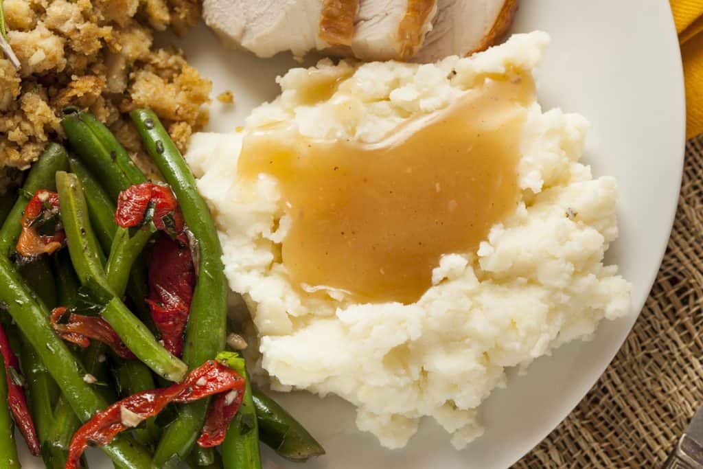 homemade organic mashed potatoes with gravy