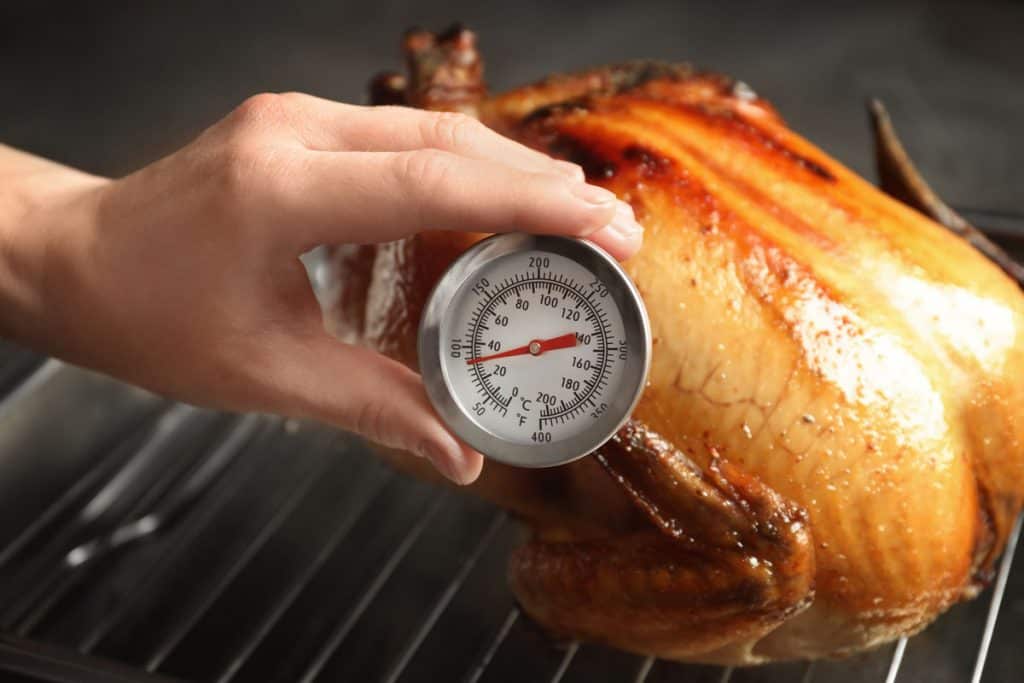 measuring temperature of whole roasted turkey