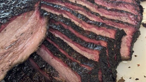 Sliced Corned Beef on Chopping Board