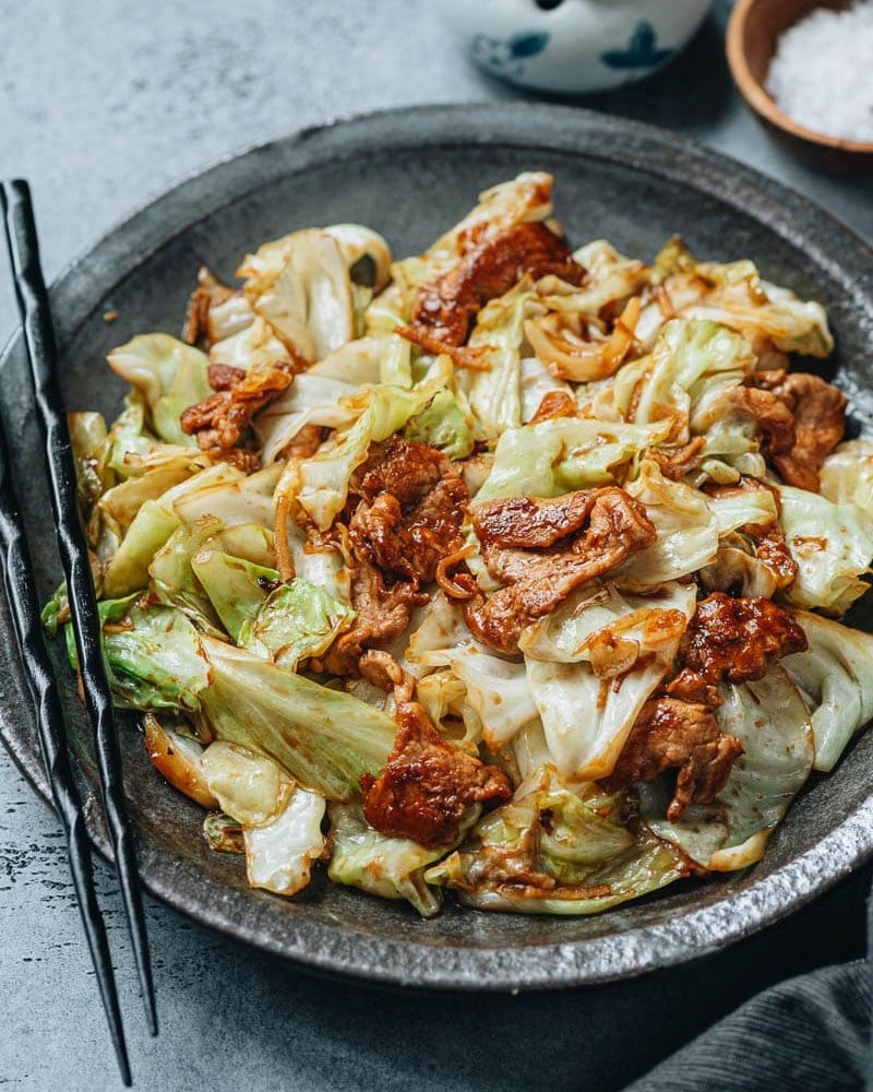 Ham and cabbage stir-fry.