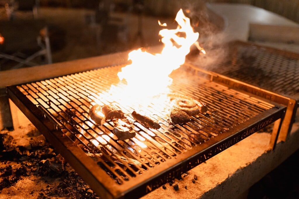 Meat on the grill.