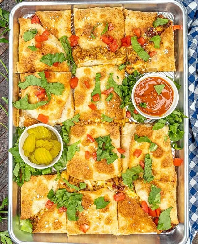 Bacon Cheeseburger Sheet Pan Quesadilla