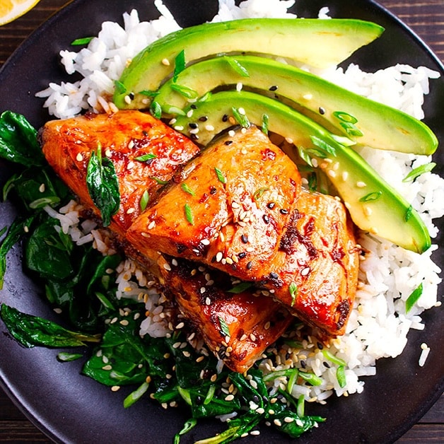 Delicious Grilled Salmon With Rice &Amp; Vegetables