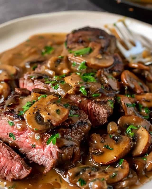 Sirloin Steak With Garlic  Mushrooms