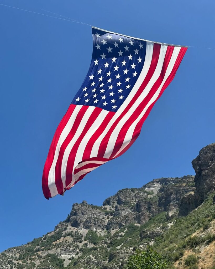 American Flag Suspended In The Air