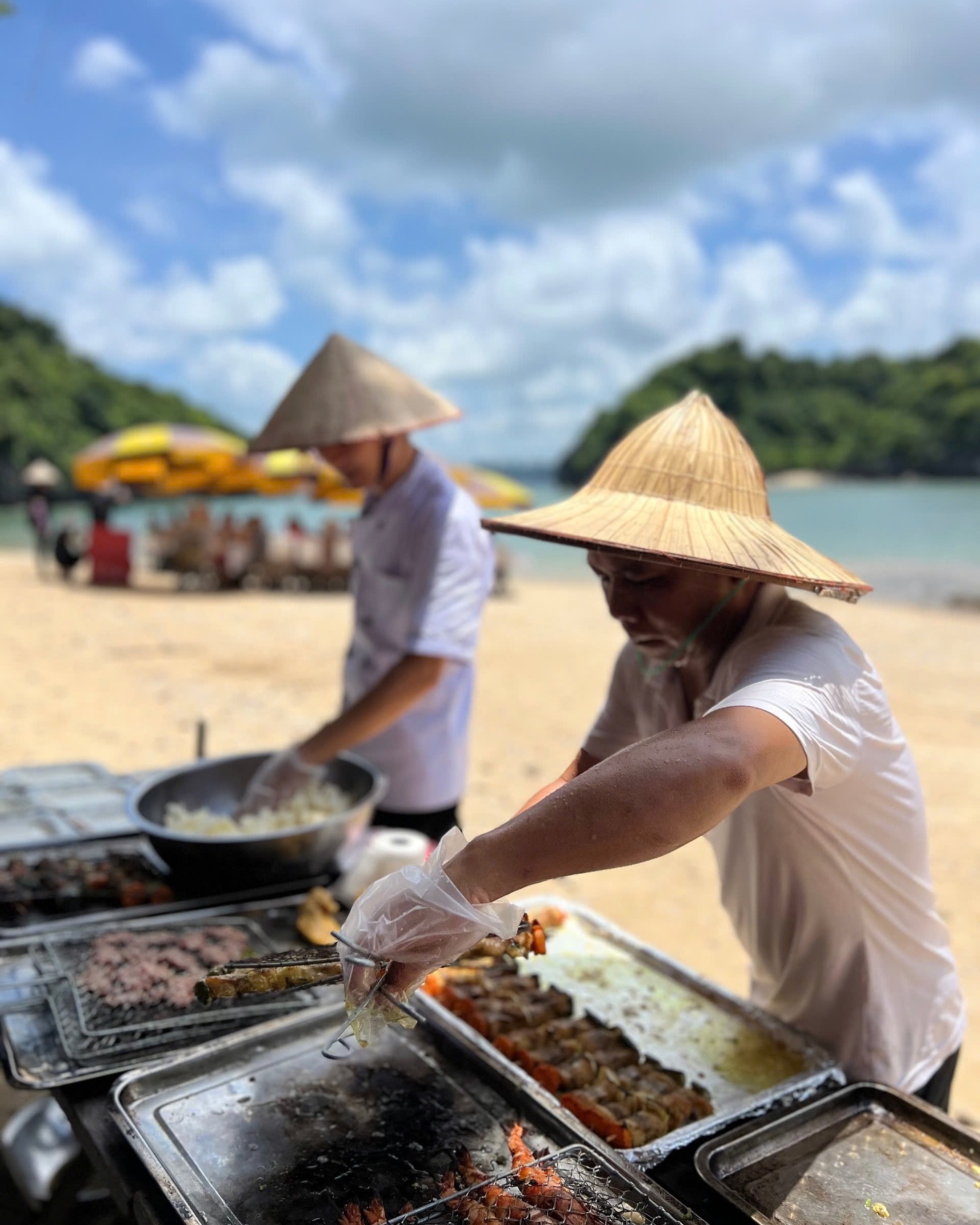 grilling at the beach for bbq party