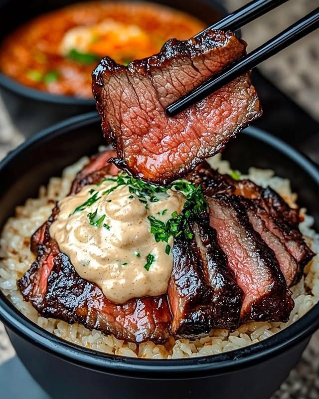 Korean Bbq Steak Bowl With Creamy Sauce