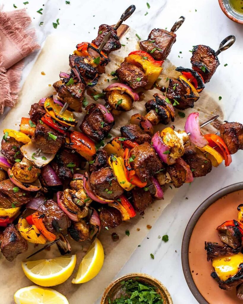 Garlic Butter Steak And Mushroom Skewers
