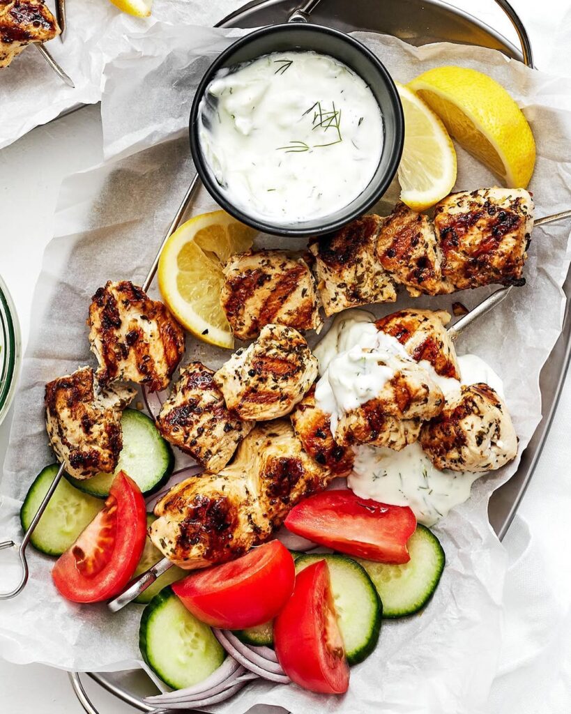 Greek Chicken And Veggie Souvlaki