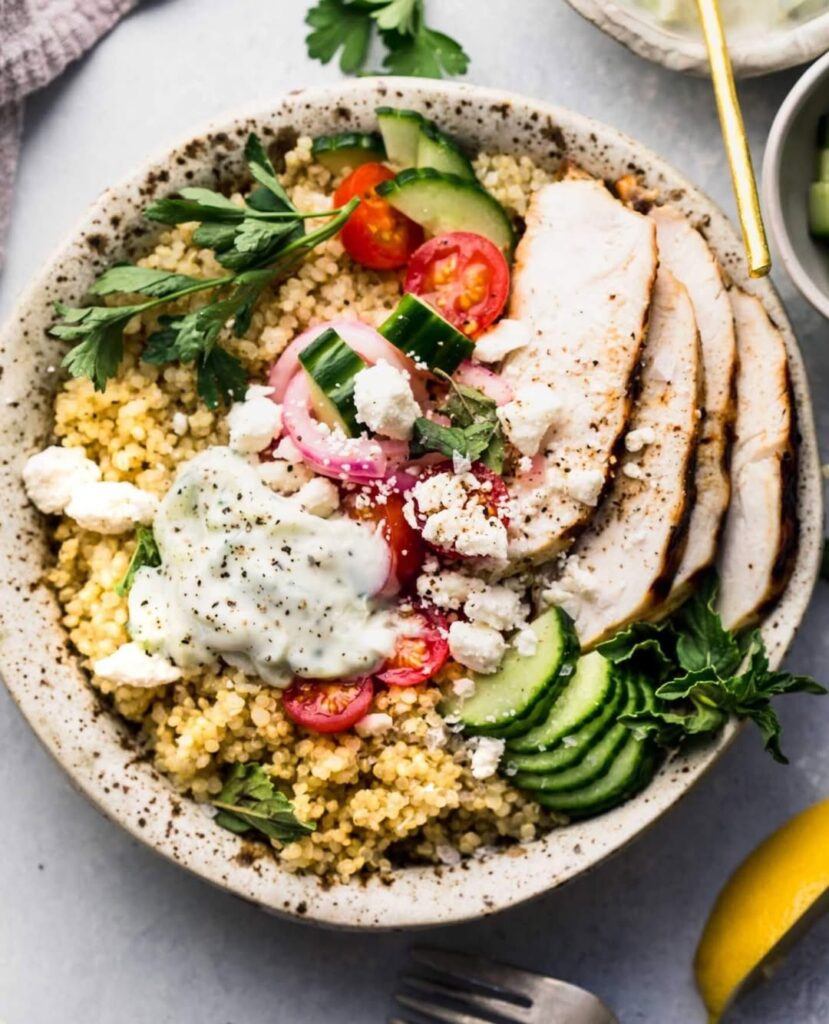 Greek Chicken Gyro Rice Bowl