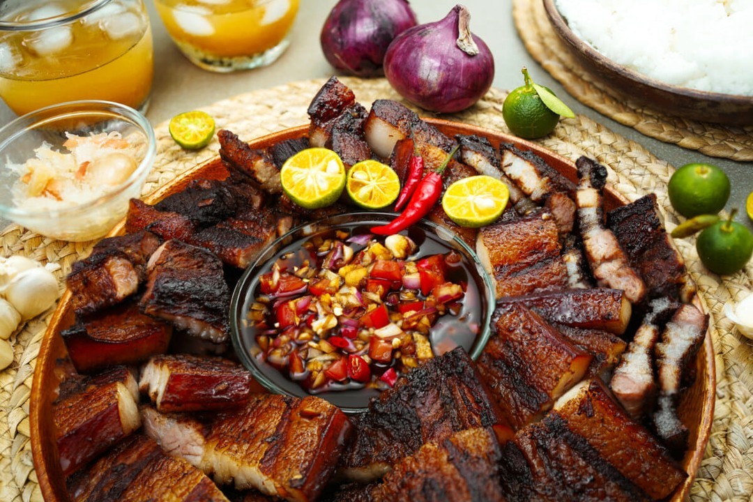 grilled pork liempo with juicy and savoury pancit canton