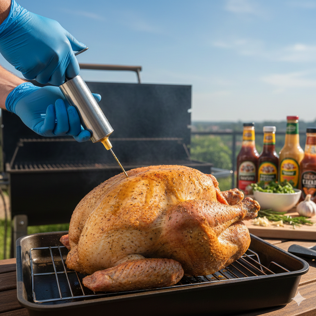 Thanksgiving Turkey On The Grill: Perfectly Smoked And Tender 2 Injecting Flavor Into The Turkey Before Grilling