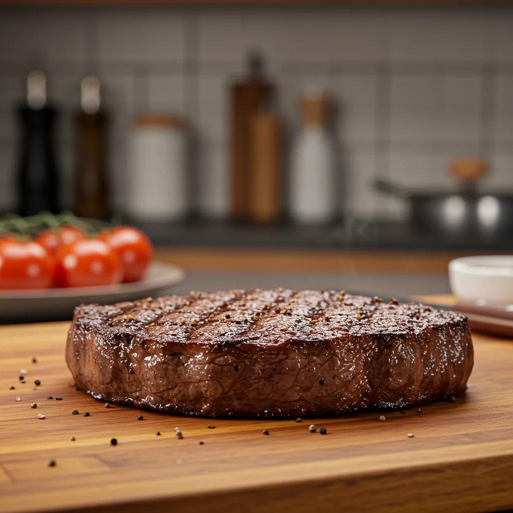 Juicy steak resting on a wooden cutting board, highlighting the importance of resting for flavor and tenderness