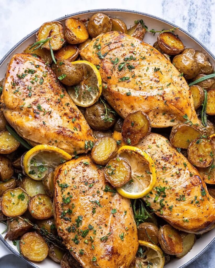 Lemon Rosemary Roasted Chicken With Baby Potatoes