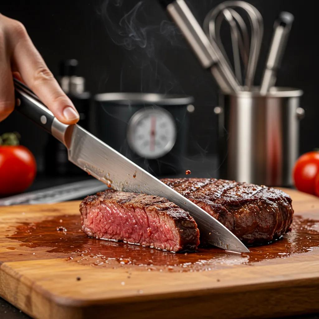 Steak Resting Time: How Long Should You Wait? 2 Steak Cut Too Soon With Juices Spilling On A Cutting Board