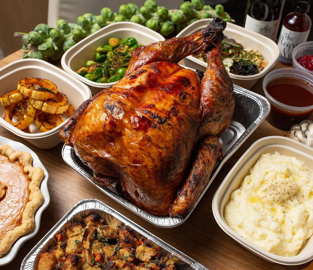 Delicious Thanksgiving feast with turkey.