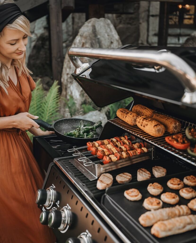 Woman Grilling Skewers