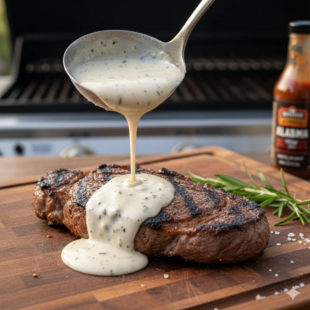alabama white sauce on steak