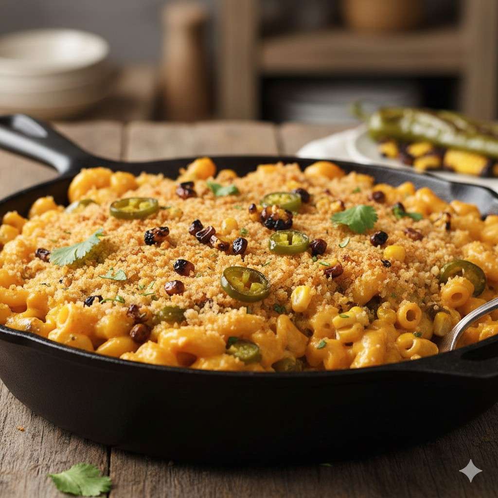 charred corn and hatch chile mac and cheese