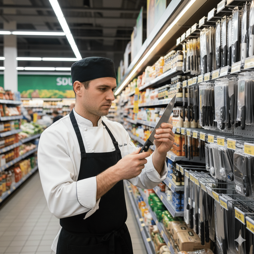 Chef Selecting A Boning Knife In Grocery Store