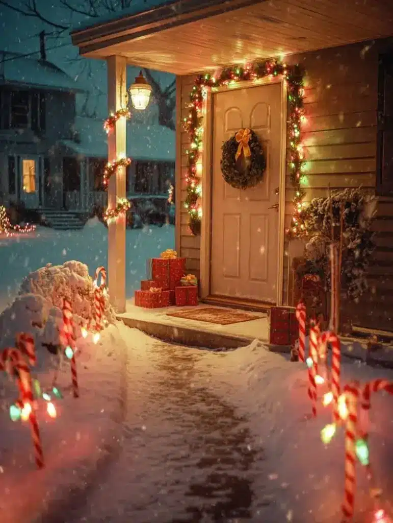 Christmas Decor On A Snowy Night
