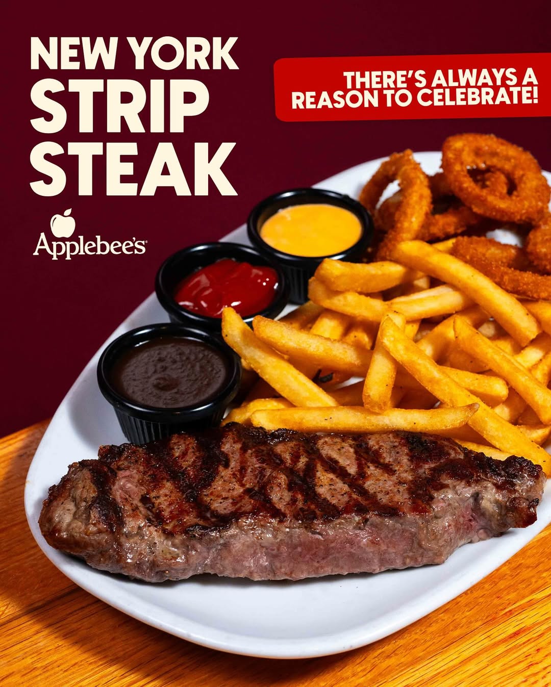 easy new york strip steak with bbq sauce and fries