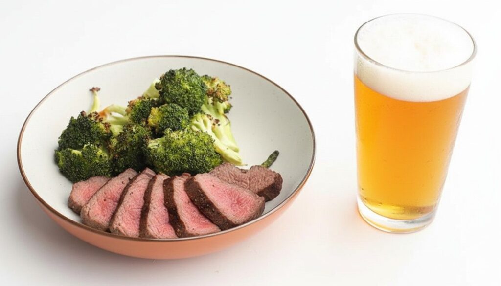 Grilled Asparagus Broccoli Sirloin And Beer