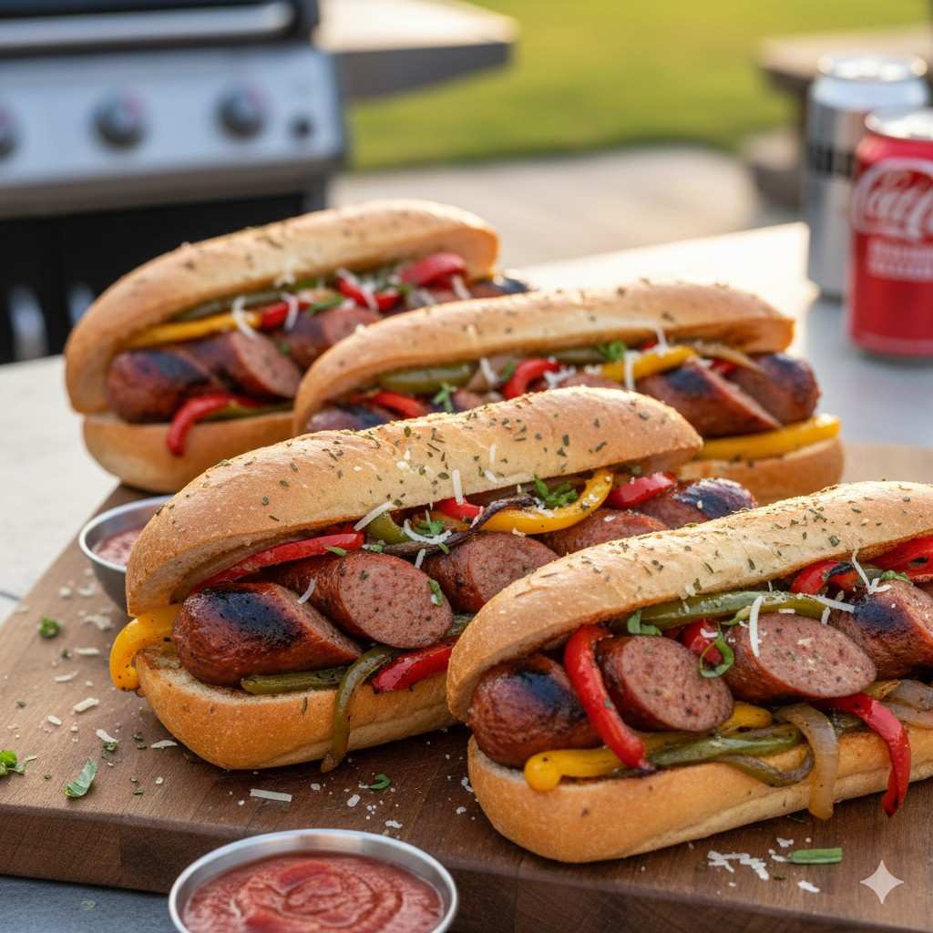Grilled Sausage And Pepper Hoagies