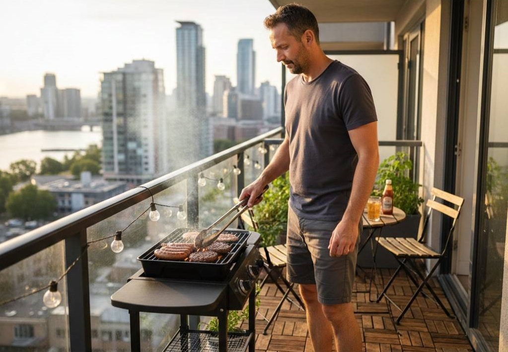 No Space? No Problem! Best Mini Bbq Grills For Small Homes 15 Man Grilling On Apartment Balcony