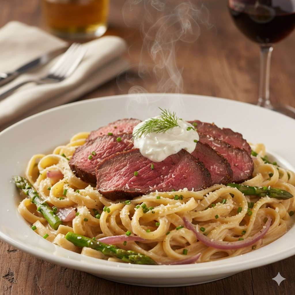 Prime Rib Pasta With Creamy Horseradish Sauce