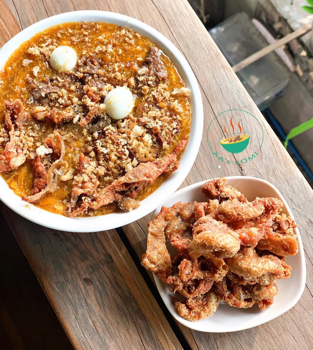 veggie egg noodle soup lomi with crispy chicken skin