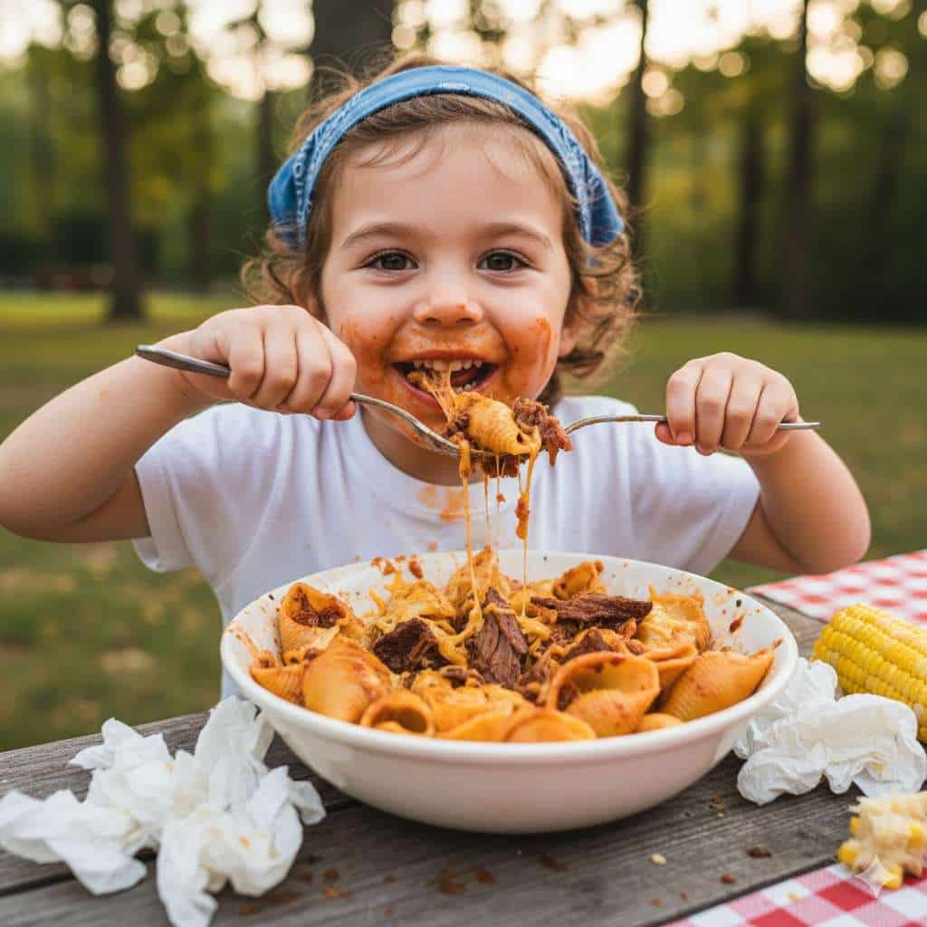 A Five Year Old Boy Eating Bbq Brisket Shells