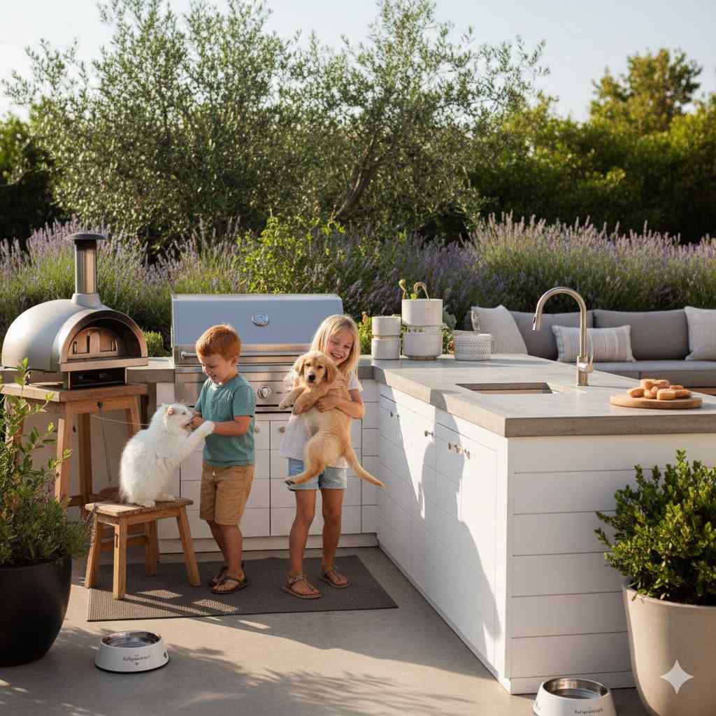 child and pet friendly outdoor kitchens