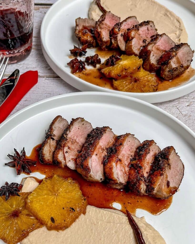 Crispy Pan Seared Duck Breast With Red Wine Sauce