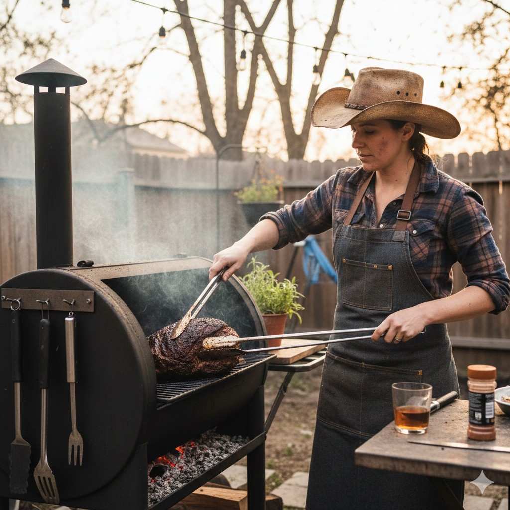 female pitmaster cooking a chuck roast