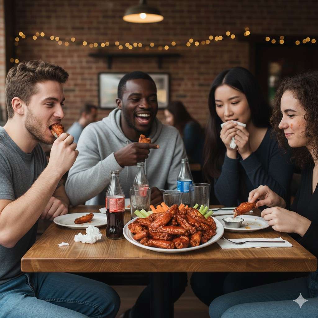 Friends Eating Buffalo Wings