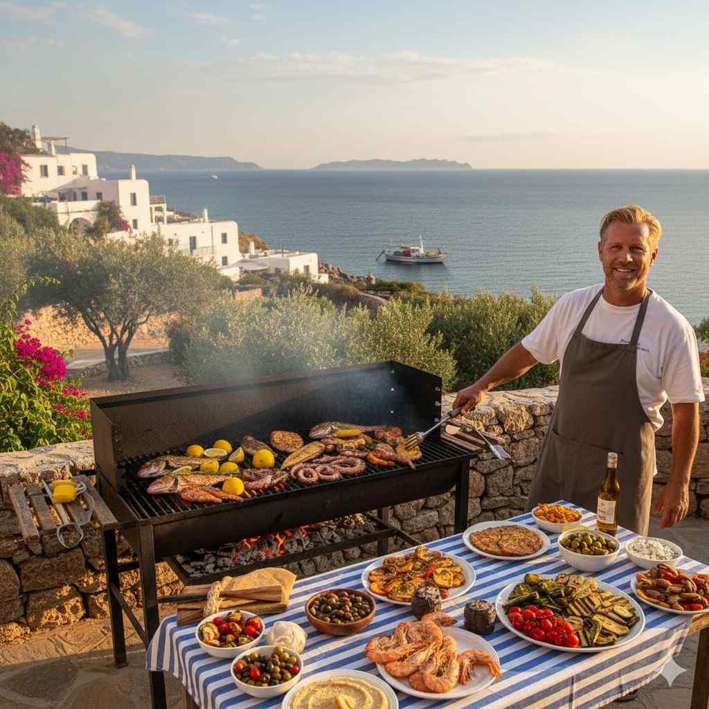 Grilling Seafood By The Mediterranean Coast