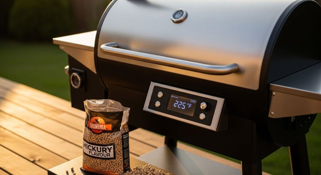 Pellet Grill With A Bag Of Wood Pellet Chips