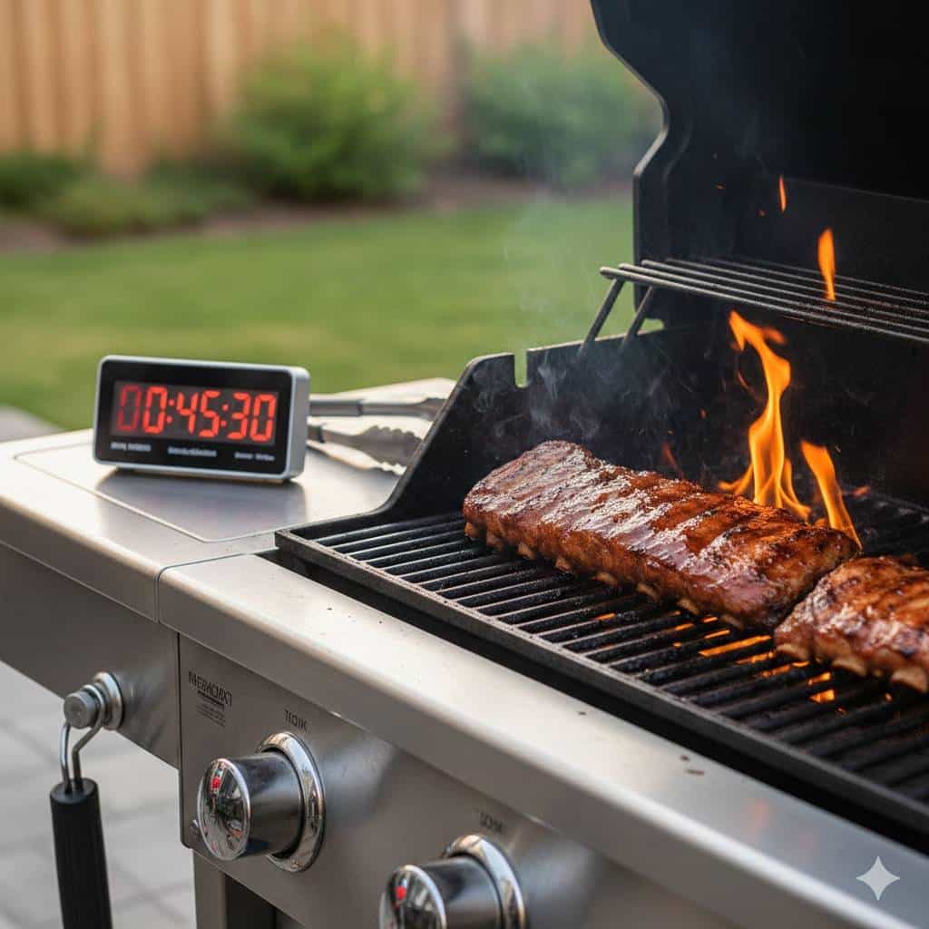 Party-Perfect Pork Ribs That Everyone Loves 2 Pork Ribs Being Grilled With A Timer