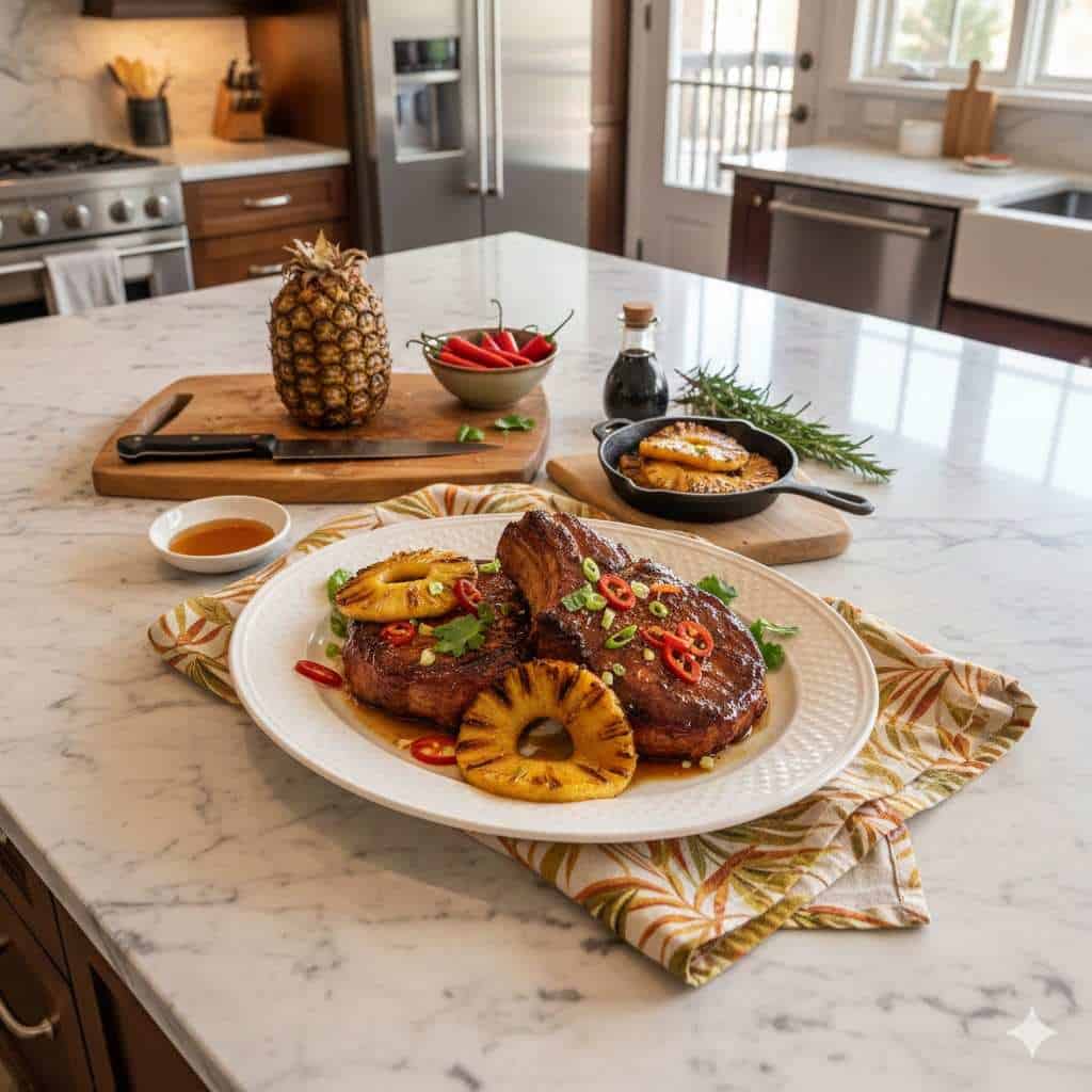 Smoked Pineapple Glazed Pork Chops