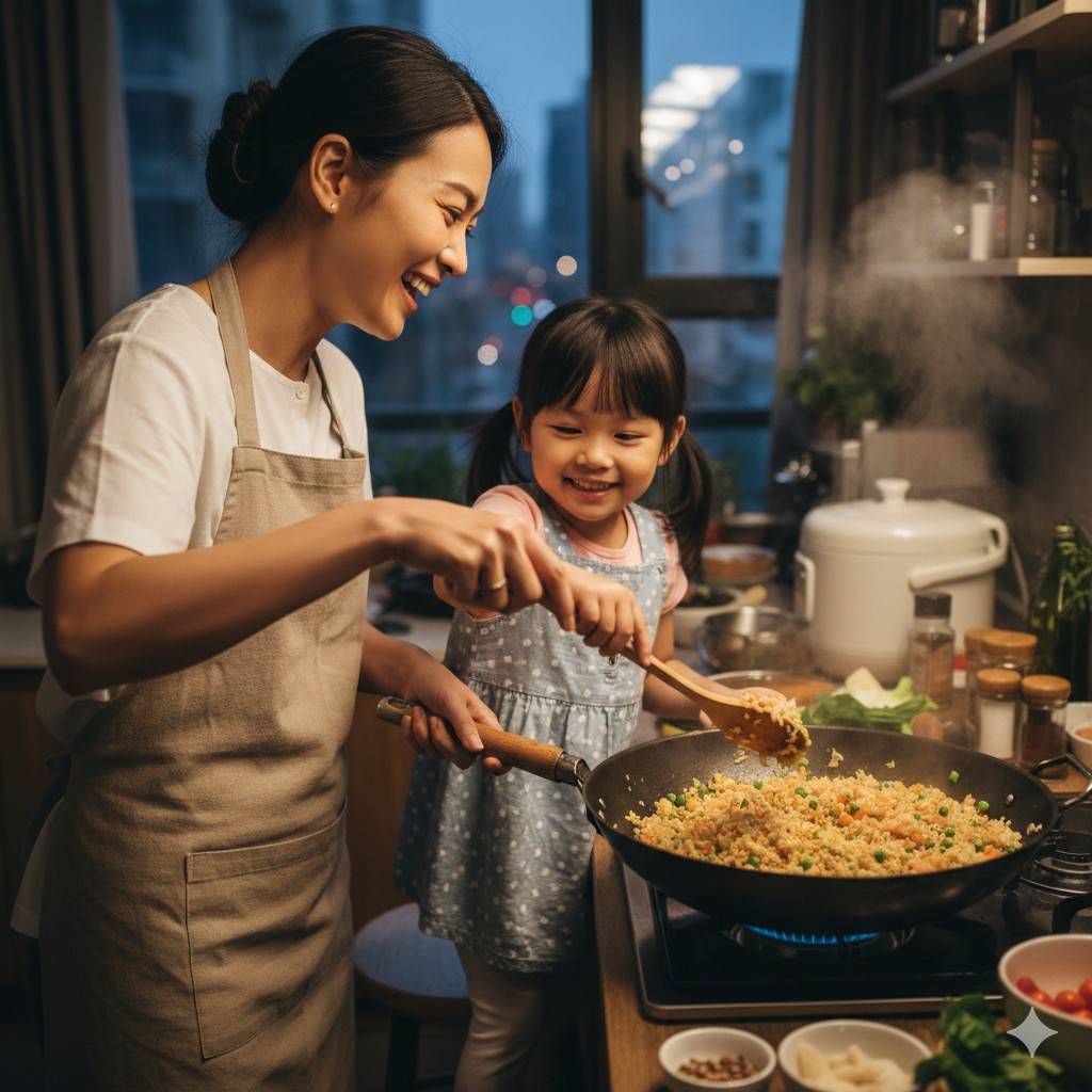 Fry Hard, Eat Well: Leftover Pork Bbq For Breakfast Fried Rice 2 A Mom Cooks Fried Rice For Her Child