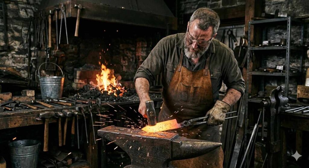 Precision Meets Power: 10 Must-Have Santoku Knives 11 Blacksmith Creating A Santoku Knife