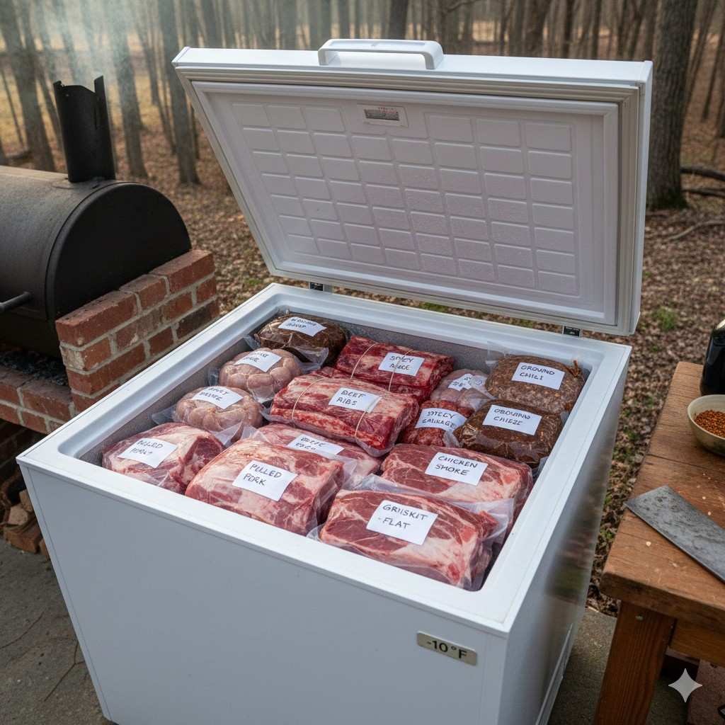 Chest Freezer With Meat For Smoking