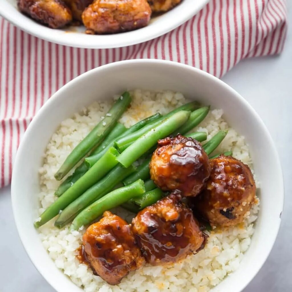 I Tried This Ground Chicken Recipe And Now It’s A Staple 3 Chicken Meat Balls With Scallion In A Rice Bowl